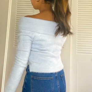 Fuzzy off-shoulder sweater
